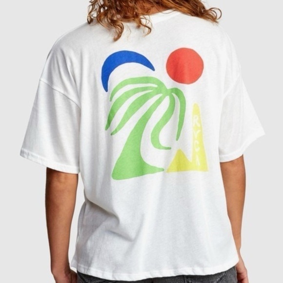 RVCA Bailey Elder Oasis Women's T-Shirt / White, Blue, Yellow, Red, Green / XS - Picture 6 of 8